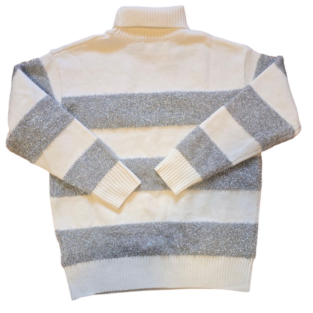 AMI Paris Funnel Neck Lurex-Striped White and Silver Sweater Size Small - Picture 4 of 11